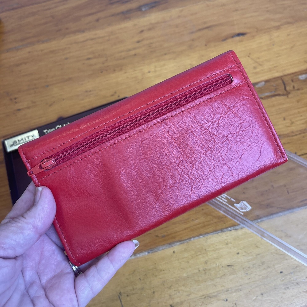 Vintage‎ Amity Women's Red Leather Trim Clutch Wallet Checkbook Holder ID Cards - Picture 5 of 14